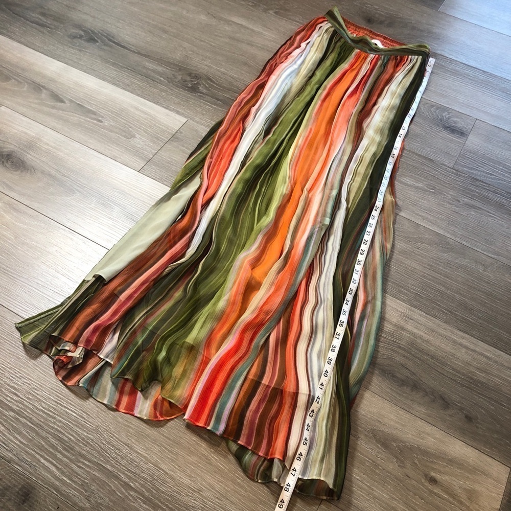 Ramy Brook Lanette Silk Chiffon Maxi Skirt Mint Stripe Womens Size Small - Picture 5 of 12